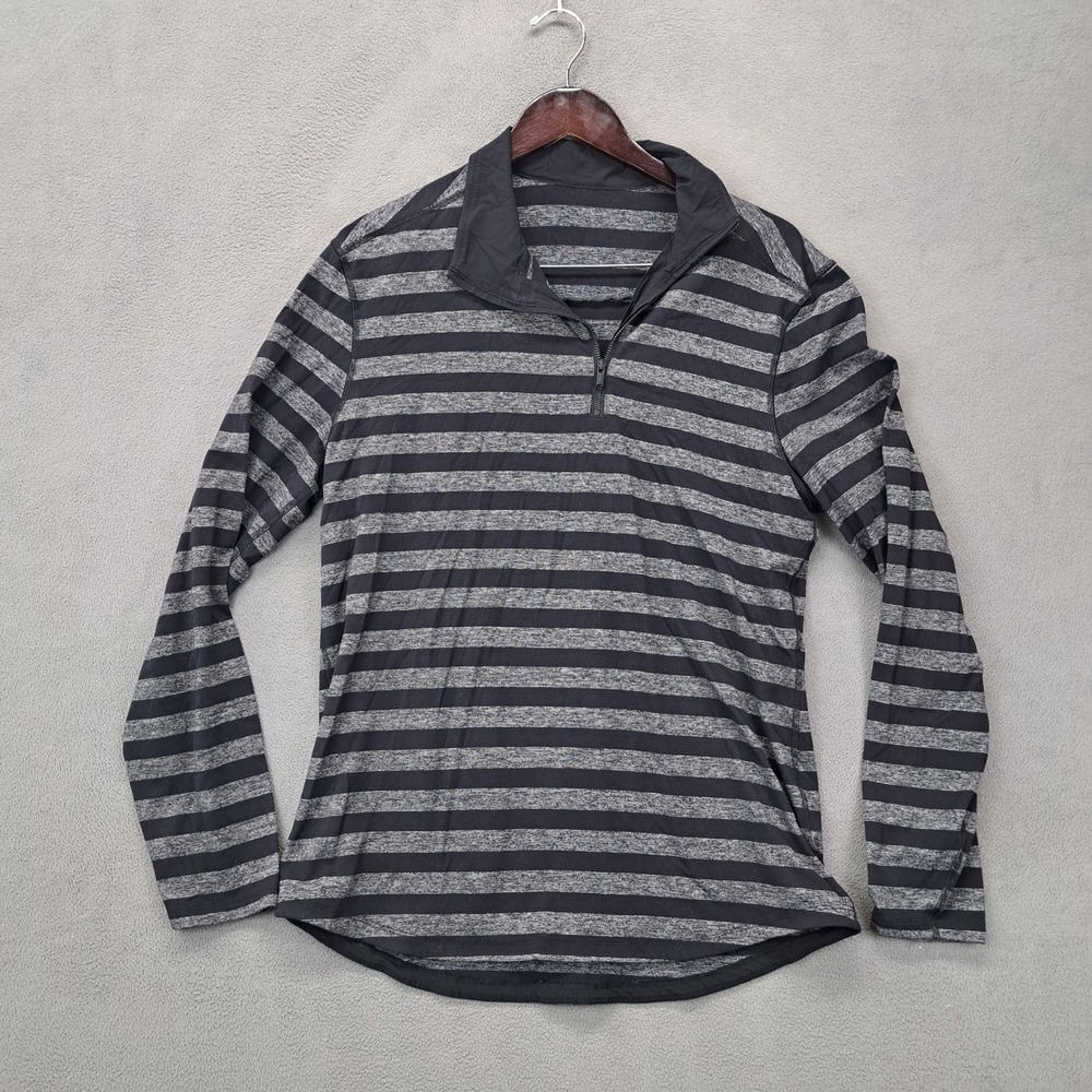 Lululemon Half Zip Pullover Long Sleeve Gray Striped Mens Size Medium